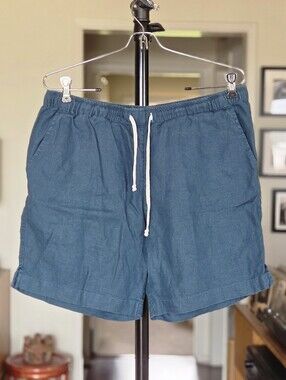 Alex Crane Bo Shorts - Casual Drawstring Linen Shorts in Teal Blue